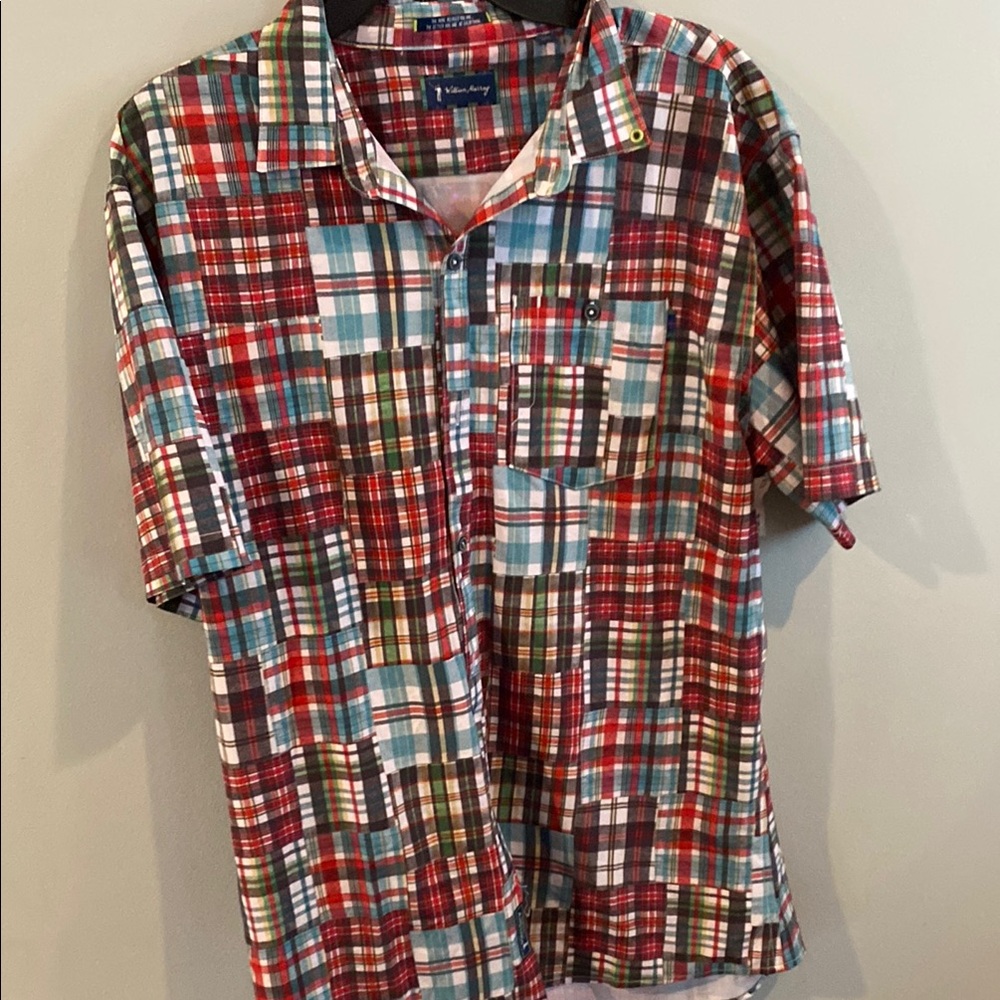 William Murray Golf Red and Blue Plaid Casual Button Down Shirt